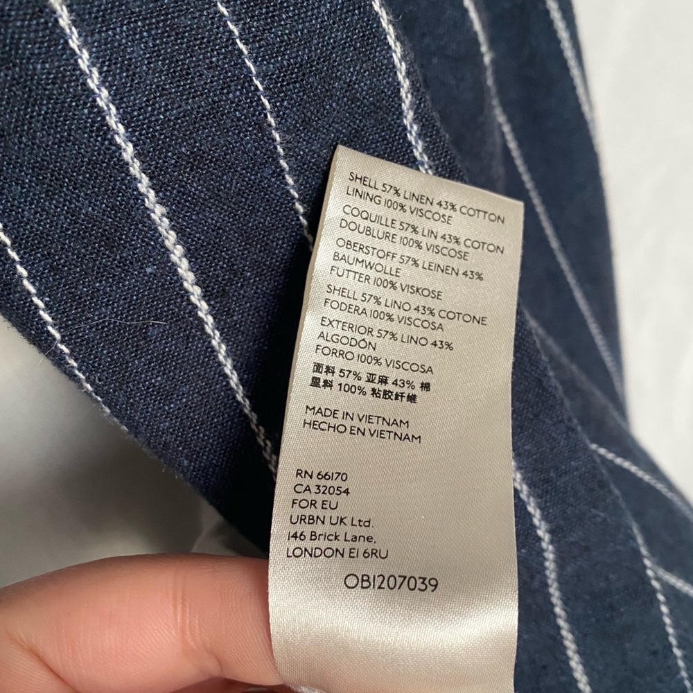 FREE PEOPLE Stella Striped Frayed Hem Blue Blazer Size XS Linen Coastal Office - Picture 10 of 11